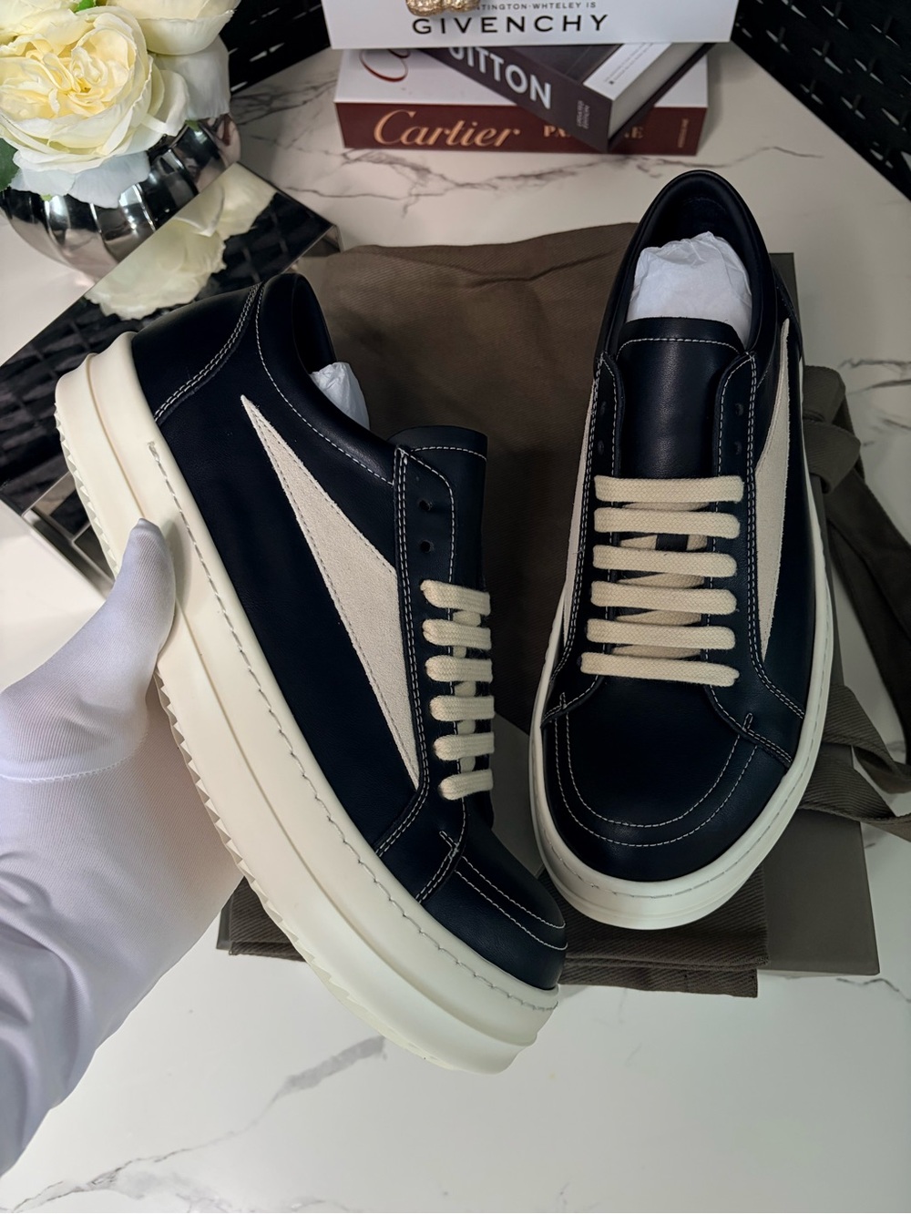 Rick Owens Black Leather Vans